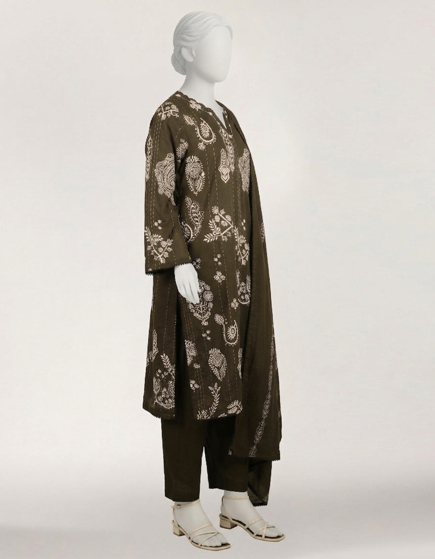 Lawn Charcoal Stitched Suit - J. Junaid Jamshed