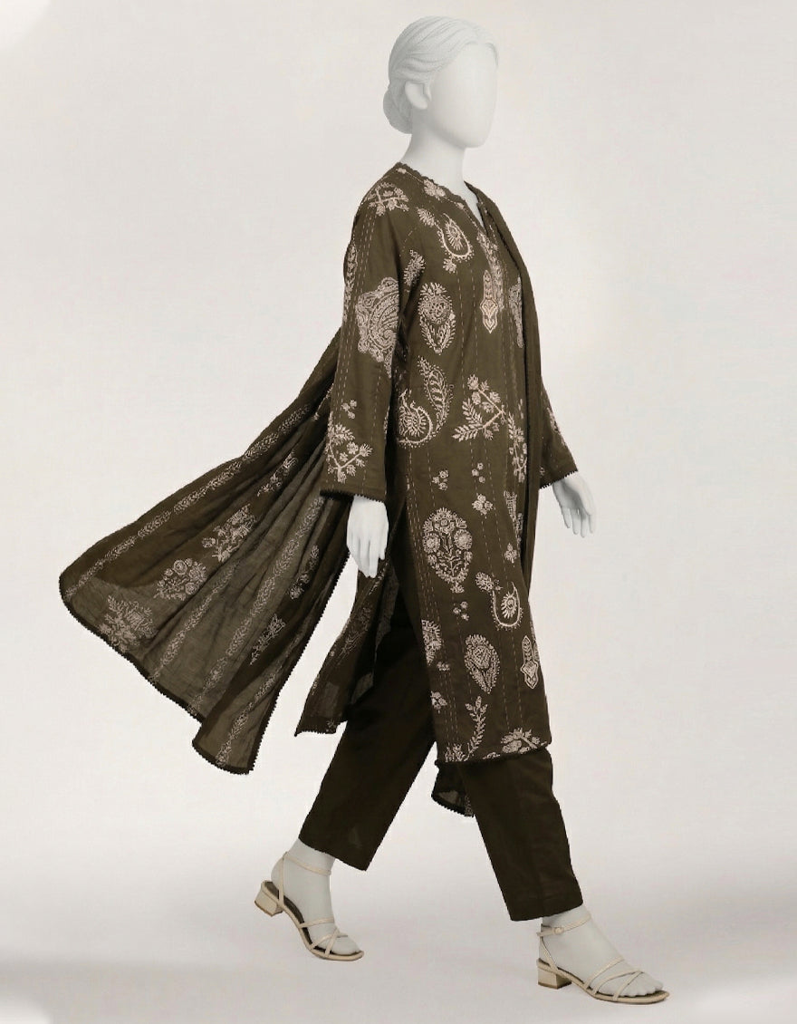Lawn Charcoal Stitched Suit - J. Junaid Jamshed