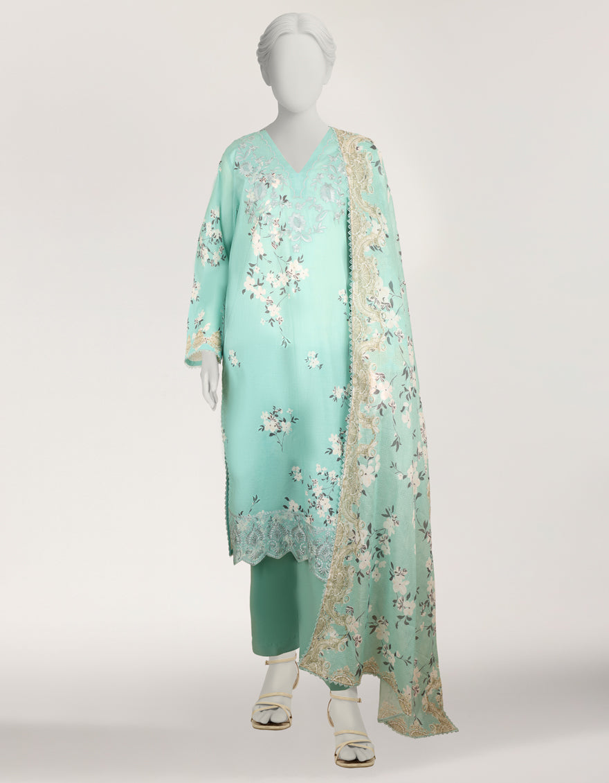 Lawn Sea Green Stitched Suit - J. Junaid Jamshed