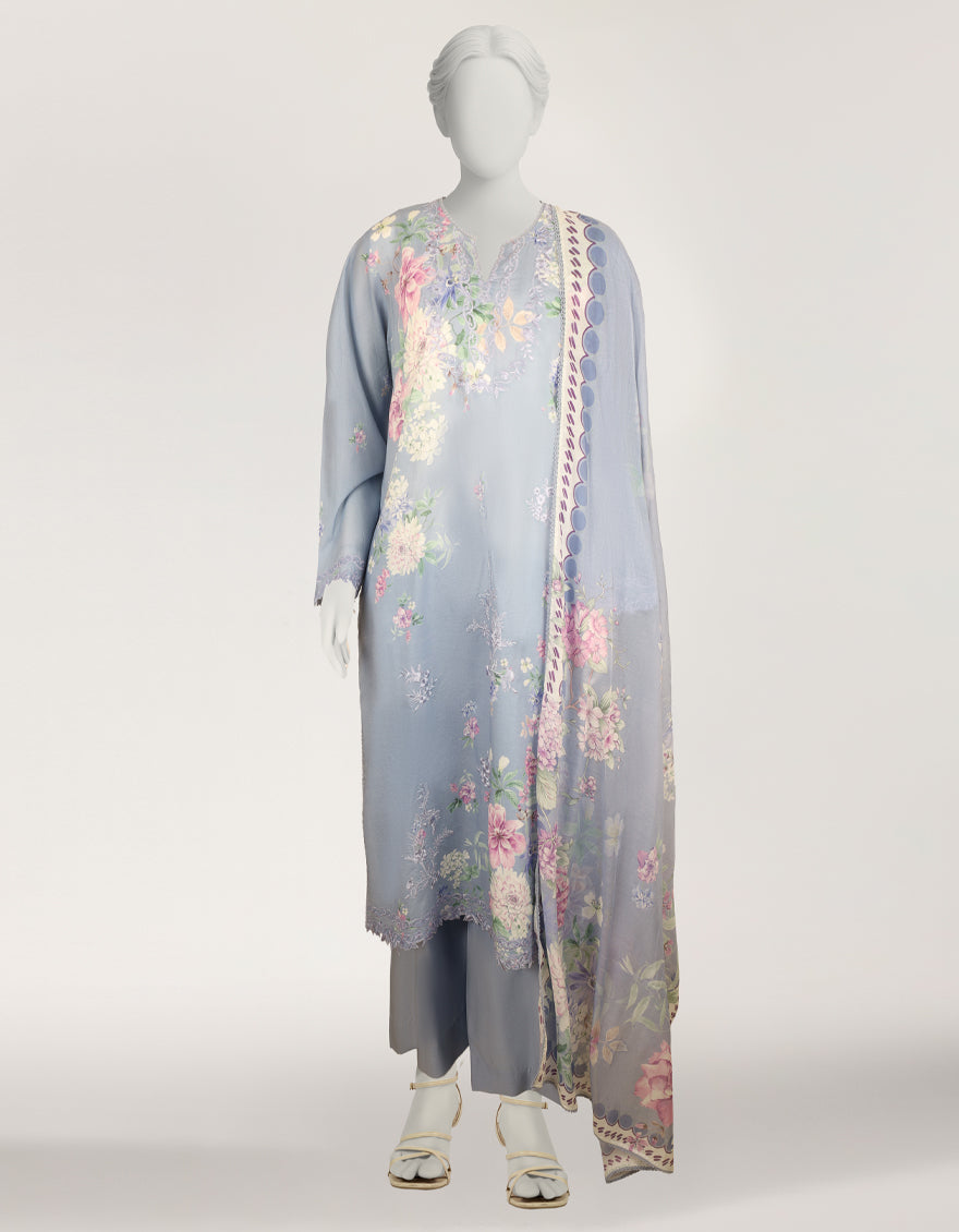 Lawn Blue Stitched Suit - J. Junaid Jamshed