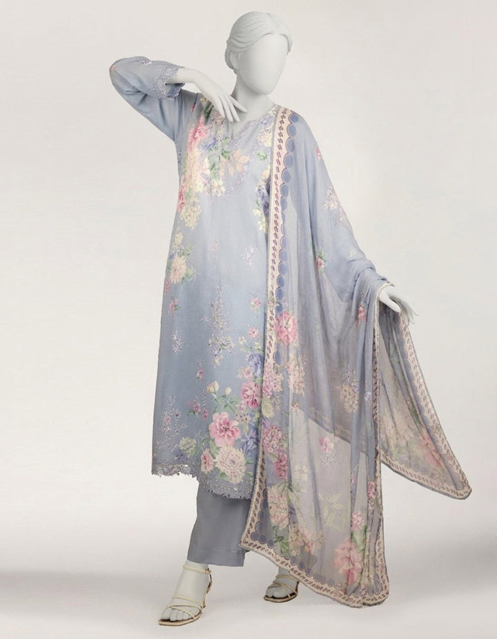 Lawn Blue Stitched Suit - J. Junaid Jamshed