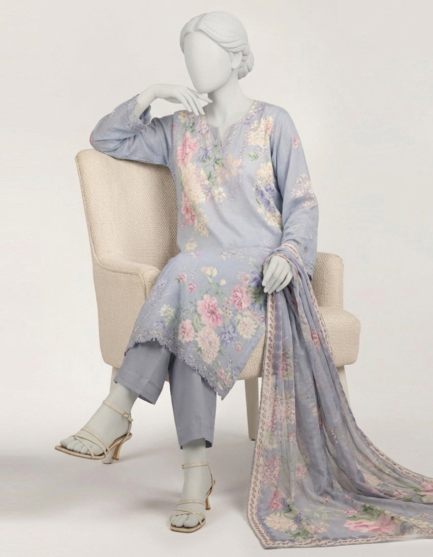 Lawn Blue Stitched Suit - J. Junaid Jamshed