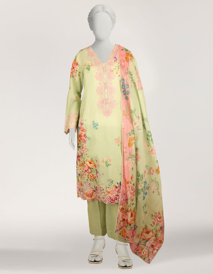 Lawn Green Stitched Suit - J. Junaid Jamshed