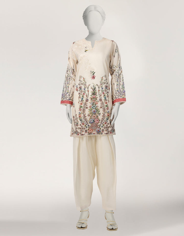 Lawn Cream Stitched Suit - J. Junaid Jamshed