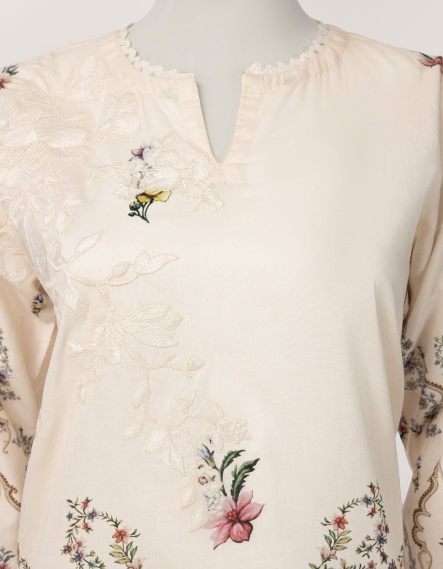 Lawn Cream Stitched Suit - J. Junaid Jamshed