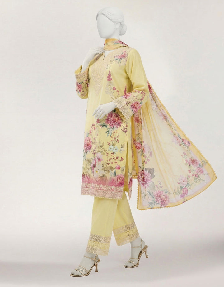 Lawn Yellow Stitched Suit - J. Junaid Jamshed