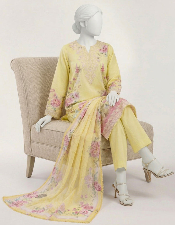 Lawn Yellow Stitched Suit - J. Junaid Jamshed