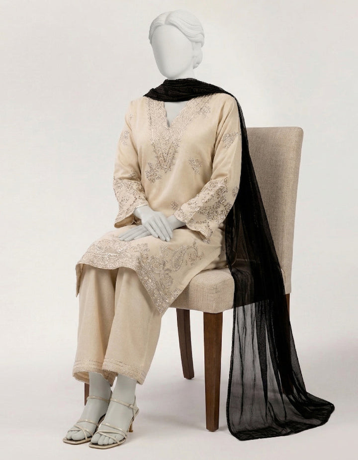 Raw Silk Beige Stitched Suit - J. Junaid Jamshed