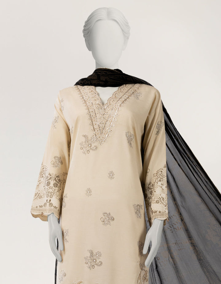 Raw Silk Beige Stitched Suit - J. Junaid Jamshed