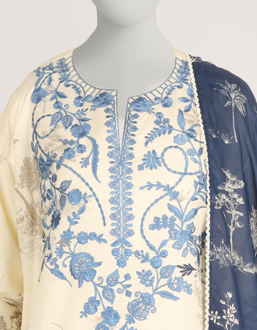 Lawn Blue Stitched Suit - J. Junaid Jamshed