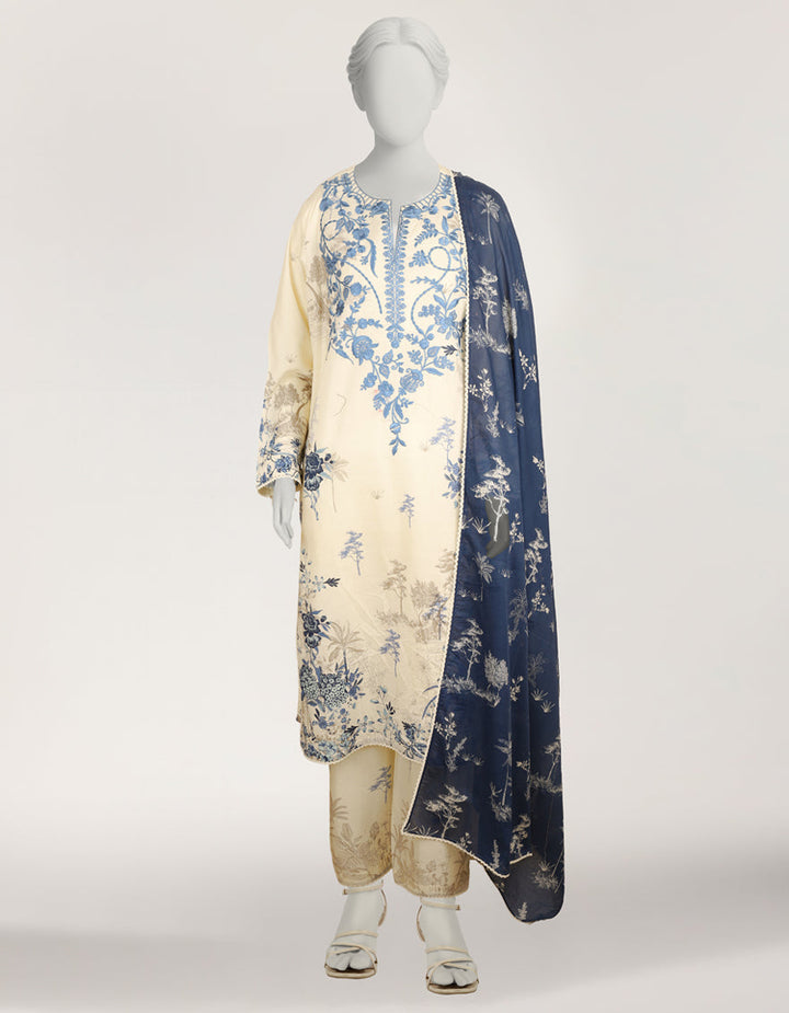 Lawn Blue Stitched Suit - J. Junaid Jamshed