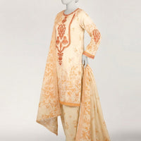 Lawn Cream Stitched Suit - J. Junaid Jamshed