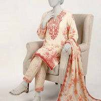 Lawn Cream Stitched Suit - J. Junaid Jamshed
