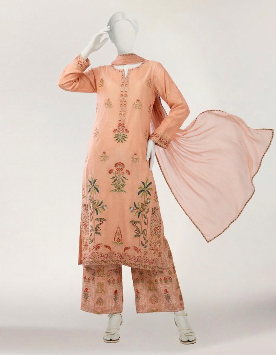 Maple Silk Peach Stitched Suit - J. Junaid Jamshed