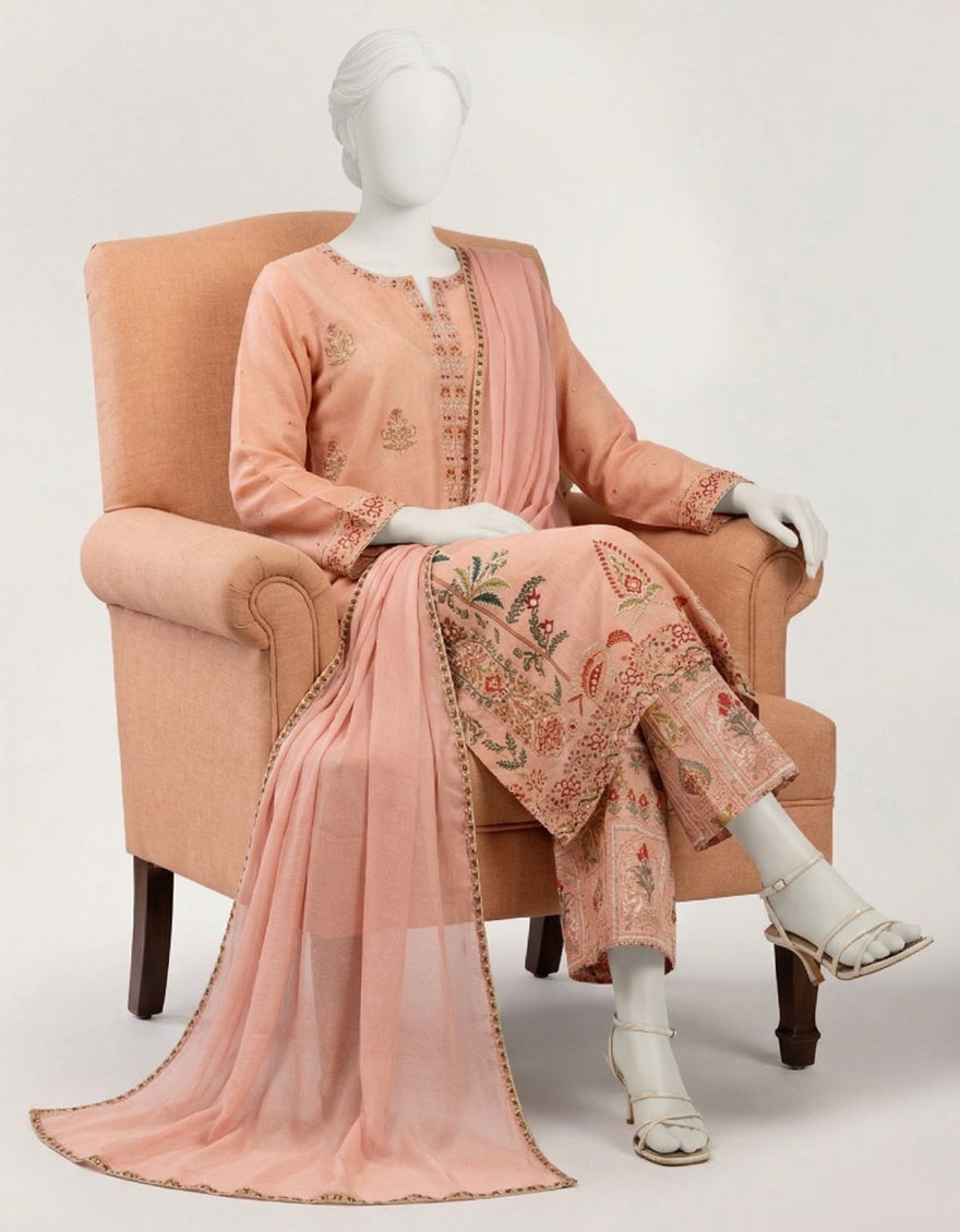 Maple Silk Peach Stitched Suit - J. Junaid Jamshed