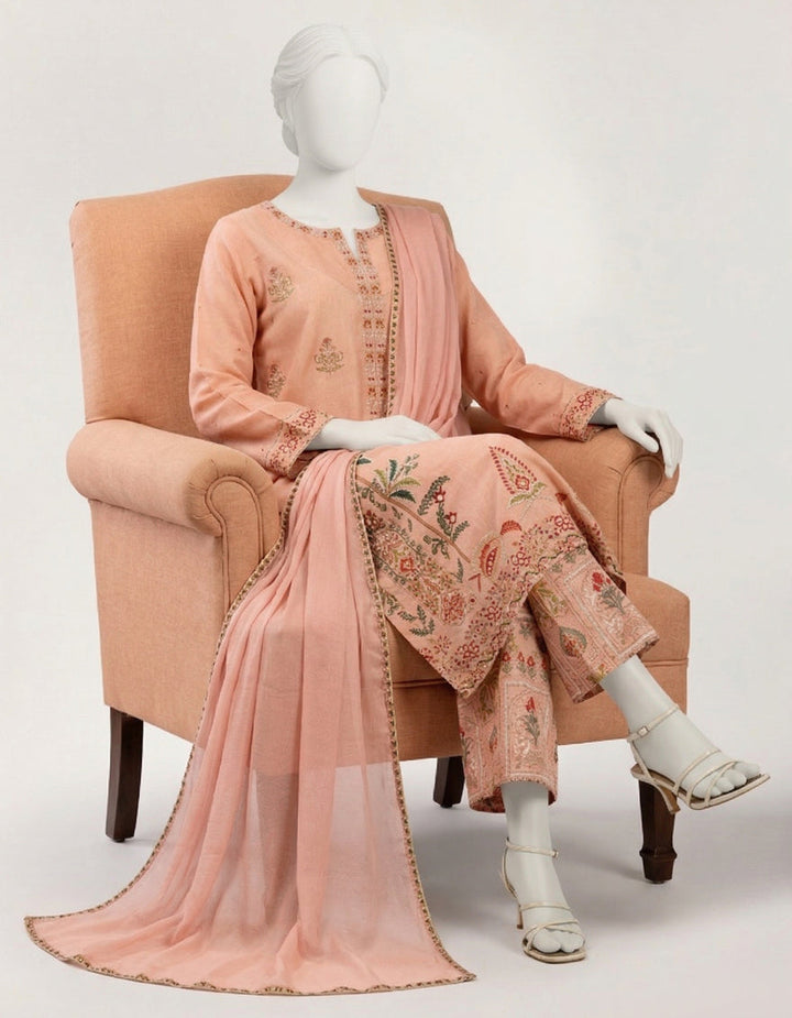 Maple Silk Peach Stitched Suit - J. Junaid Jamshed