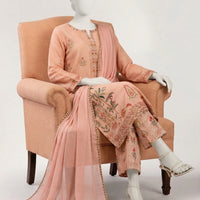 Maple Silk Peach Stitched Suit - J. Junaid Jamshed