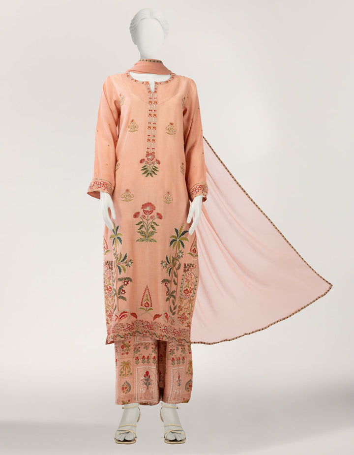 Maple Silk Peach Stitched Suit - J. Junaid Jamshed