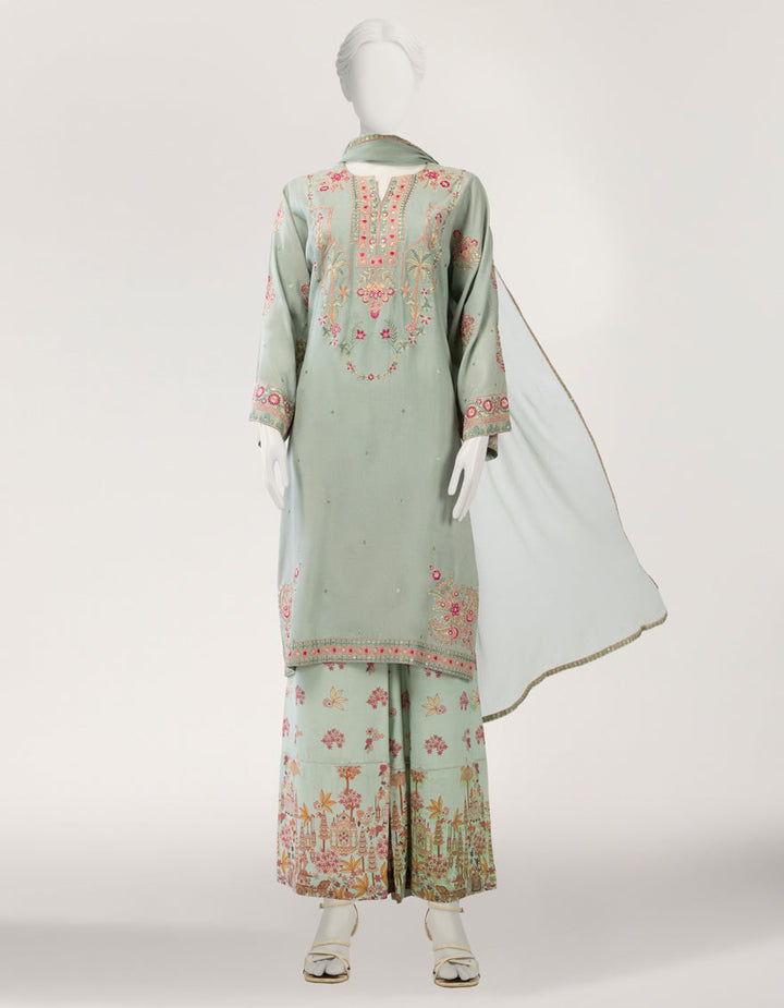 Maple Silk Green Stitched Suit - J. Junaid Jamshed