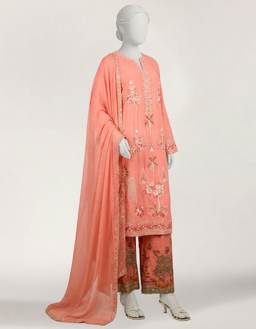 Maple Silk Pink Stitched Suit - J. Junaid Jamshed
