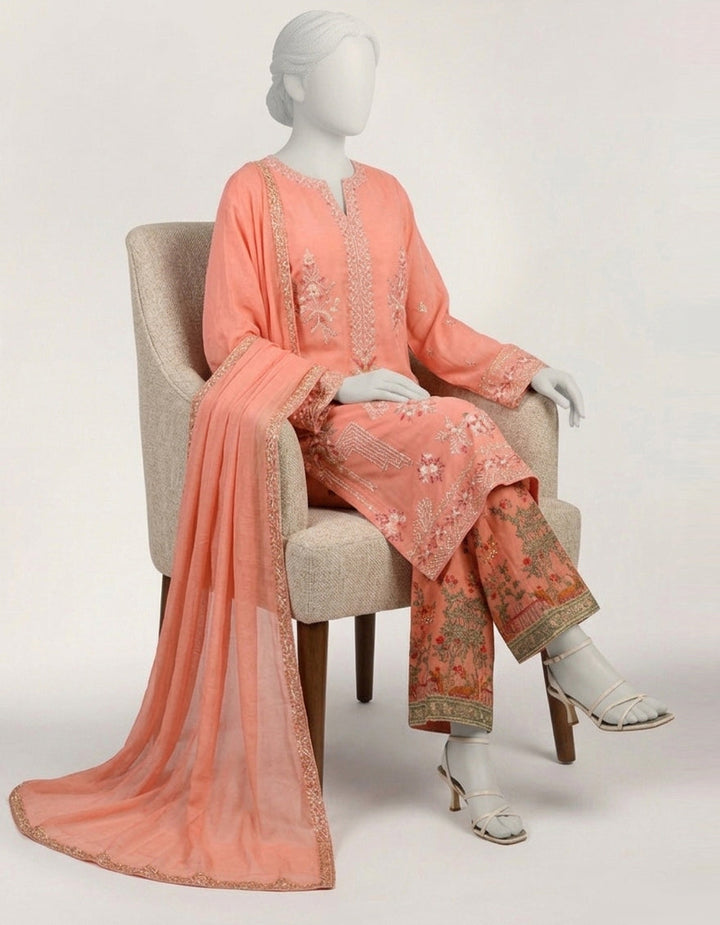 Maple Silk Pink Stitched Suit - J. Junaid Jamshed