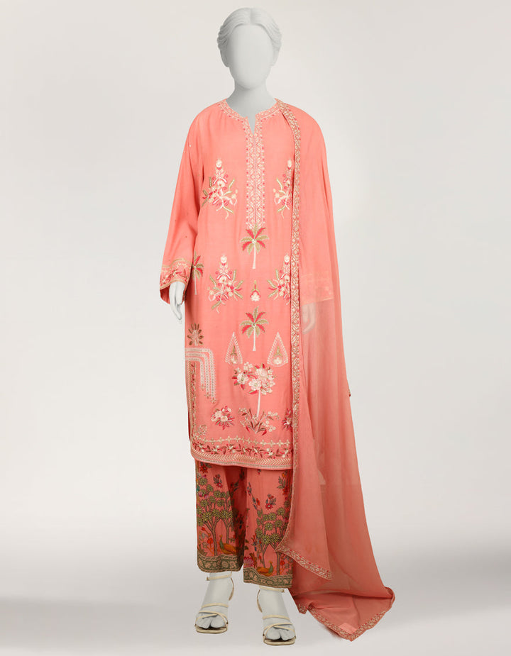 Maple Silk Pink Stitched Suit - J. Junaid Jamshed