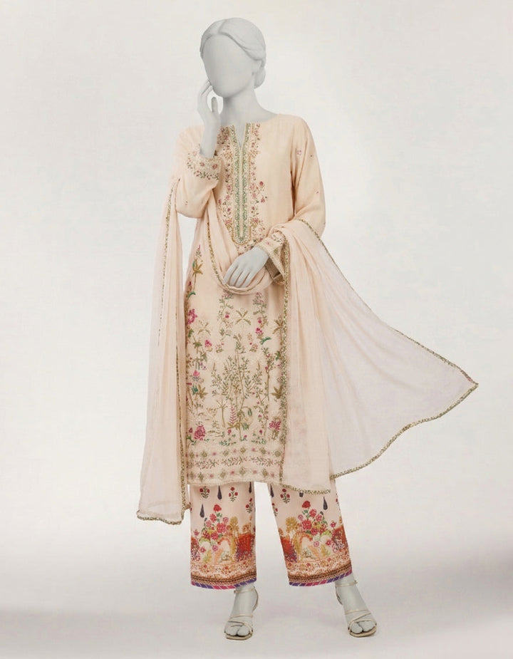 Maple Silk Cream Stitched Suit - J. Junaid Jamshed