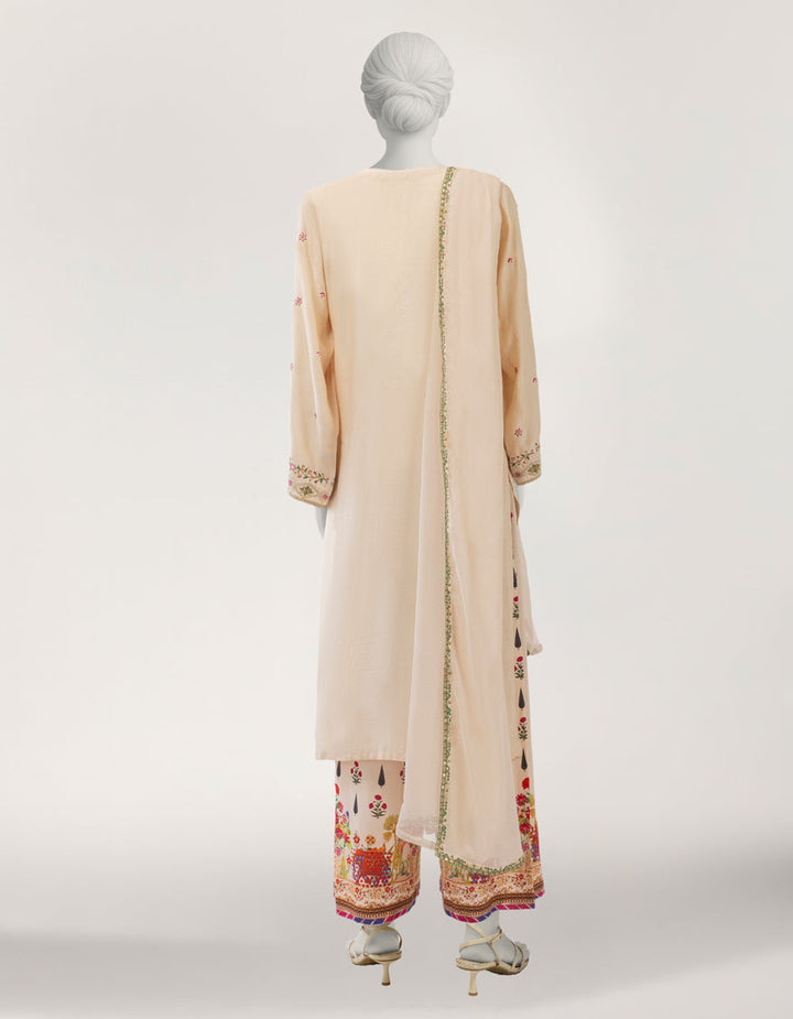 Maple Silk Cream Stitched Suit - J. Junaid Jamshed