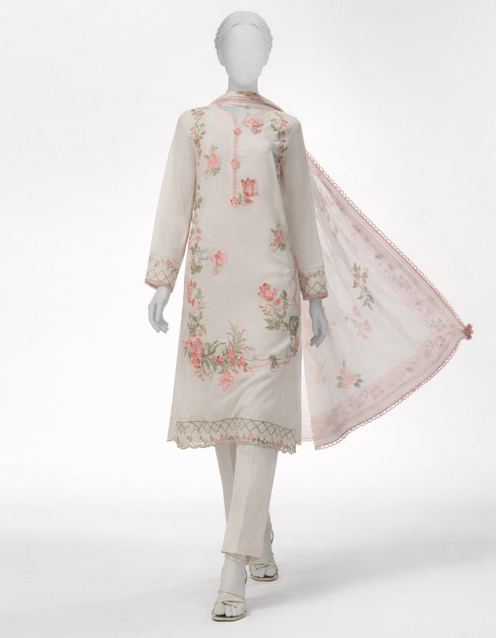 Jacquard Off White Stitched Suit - J. Junaid Jamshed