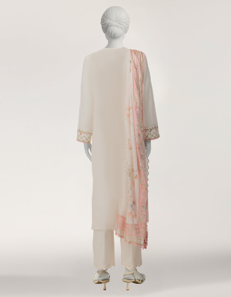 Jacquard Off White Stitched Suit - J. Junaid Jamshed