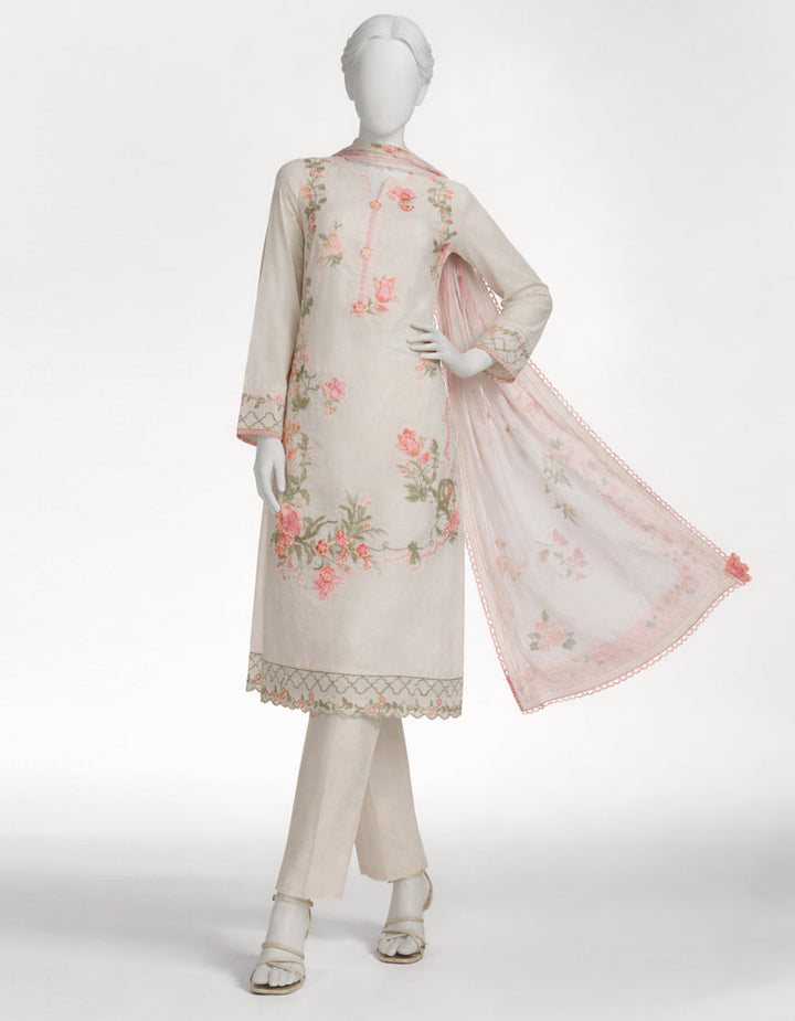 Jacquard Off White Stitched Suit - J. Junaid Jamshed