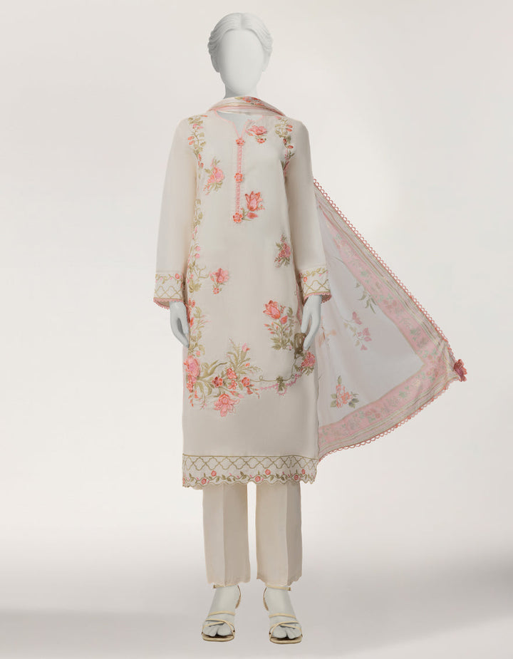 Jacquard Off White Stitched Suit - J. Junaid Jamshed