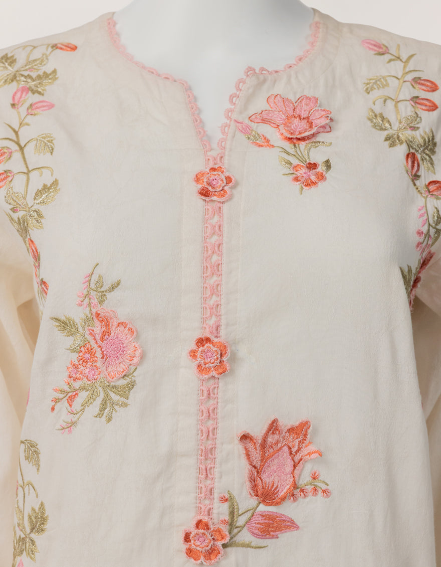 Jacquard Off White Stitched Suit - J. Junaid Jamshed