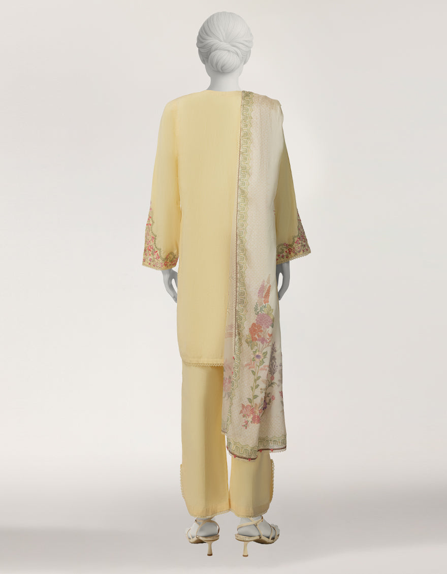 Jacquard Yellow Stitched Suit - J. Junaid Jamshed
