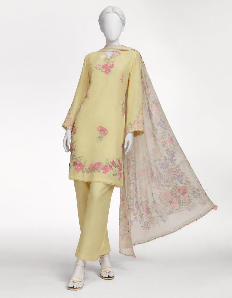 Jacquard Yellow Stitched Suit - J. Junaid Jamshed