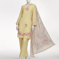 Jacquard Yellow Stitched Suit - J. Junaid Jamshed