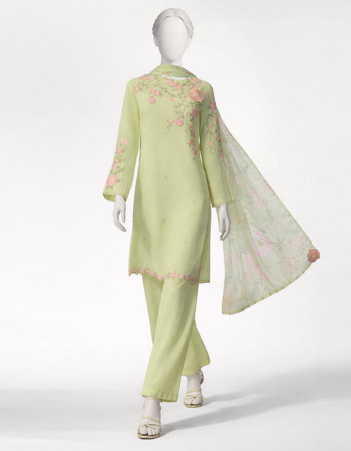 Jacquard Green Stitched Suit - J. Junaid Jamshed