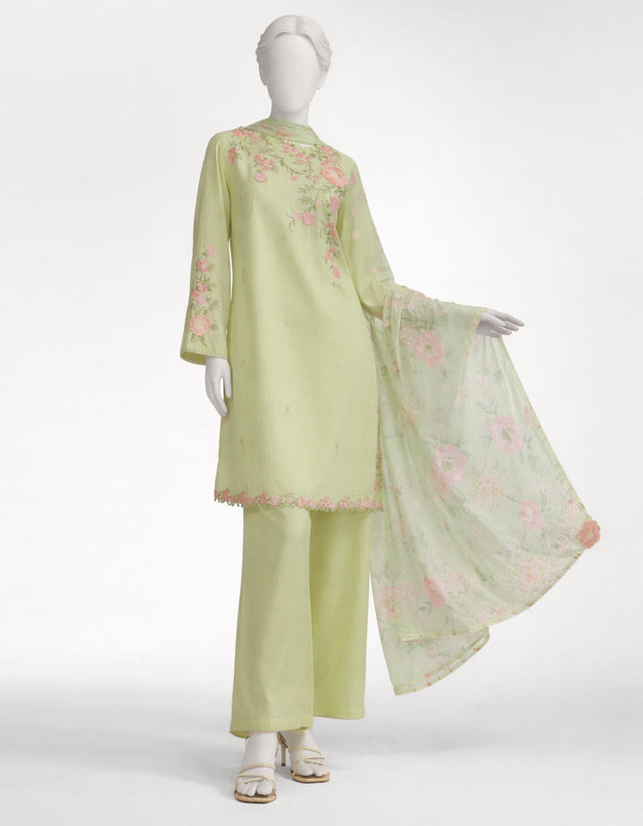 Jacquard Green Stitched Suit - J. Junaid Jamshed