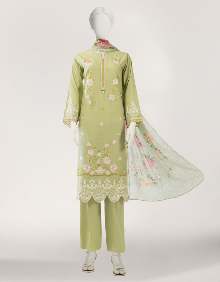 Lawn Green Stitched Suit - J. Junaid Jamshed