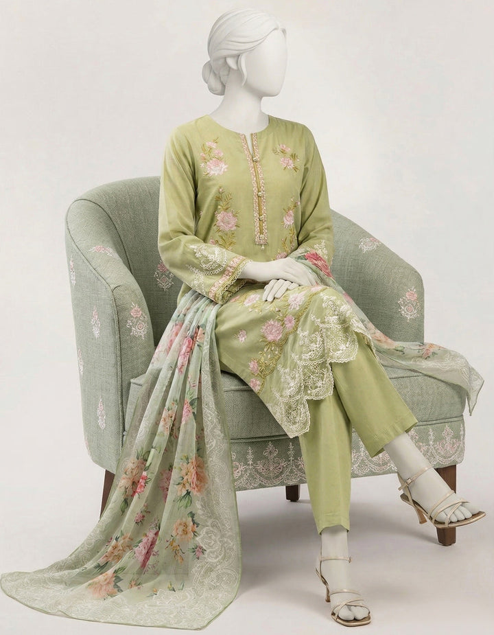 Lawn Green Stitched Suit - J. Junaid Jamshed