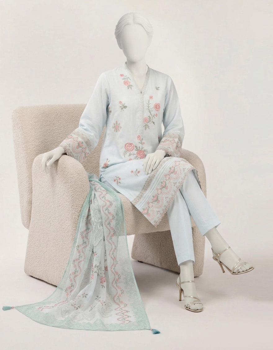 Lawn Blue Stitched Suit - J. Junaid Jamshed