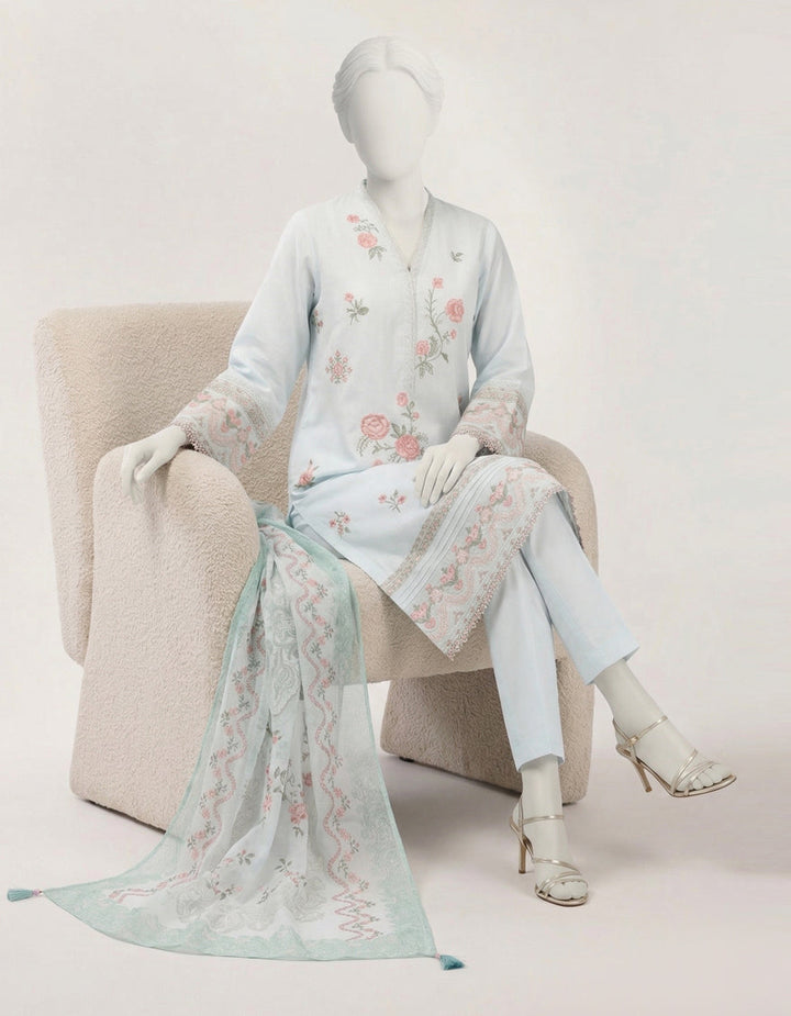 Lawn Blue Stitched Suit - J. Junaid Jamshed
