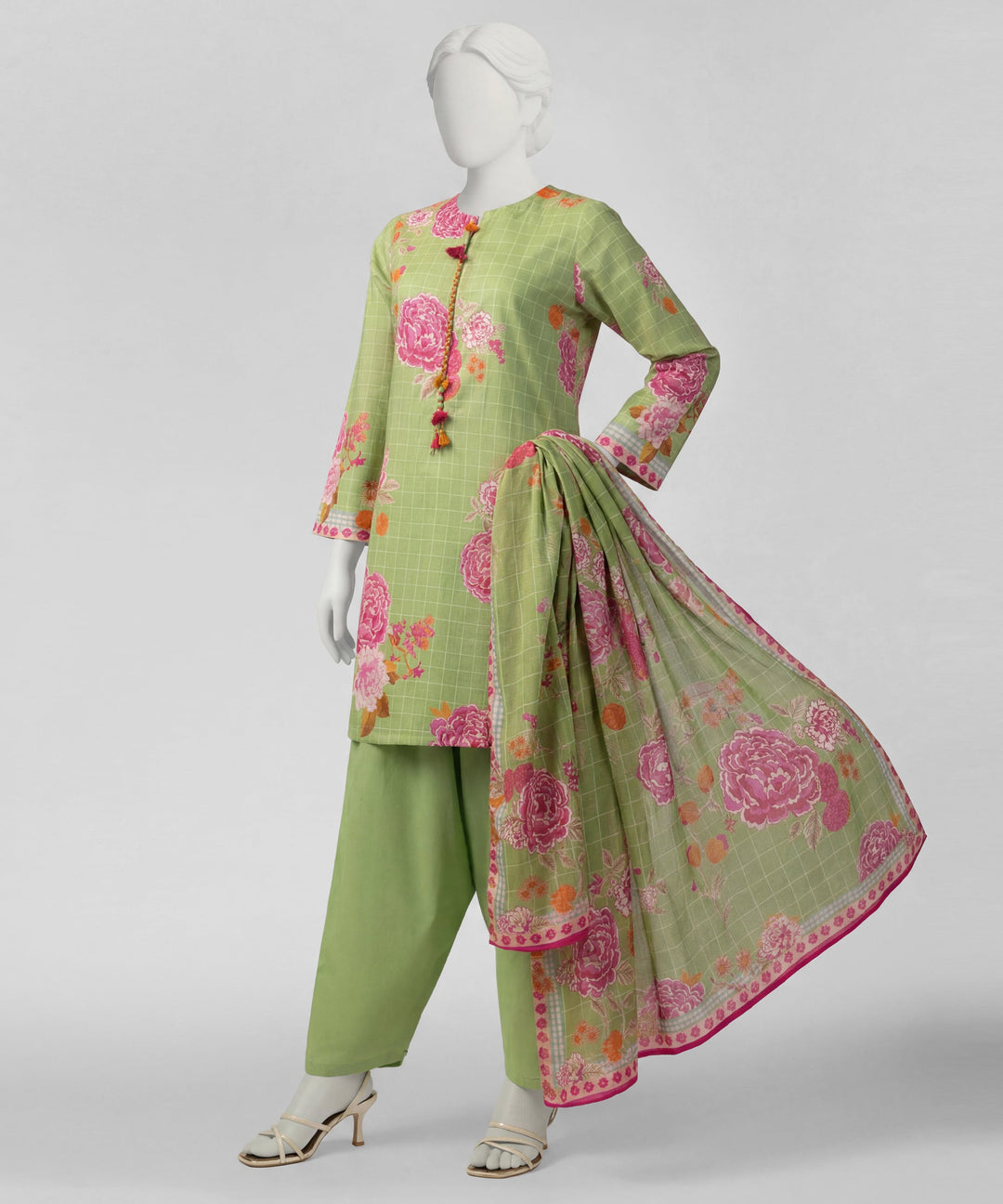 Lawn Green Stitched Suit - J. Junaid Jamshed