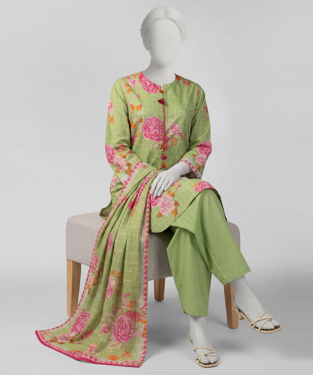 Lawn Green Stitched Suit - J. Junaid Jamshed