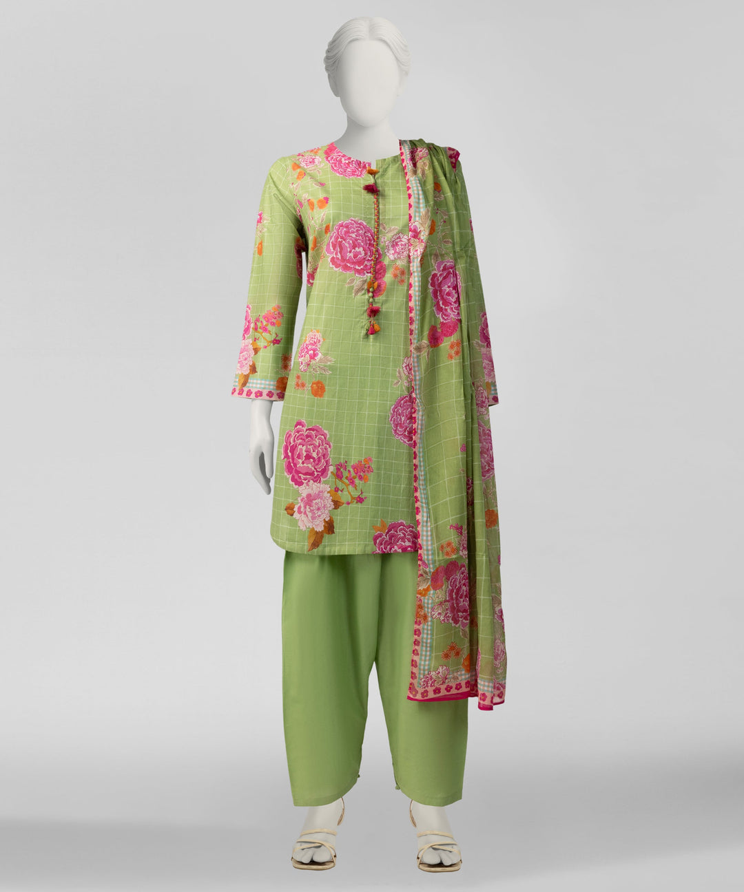 Lawn Green Stitched Suit - J. Junaid Jamshed