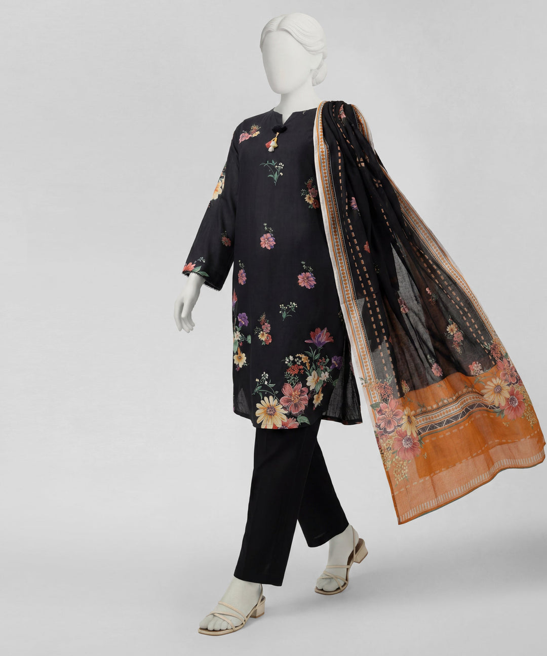 Lawn Black Stitched Suit - J. Junaid Jamshed