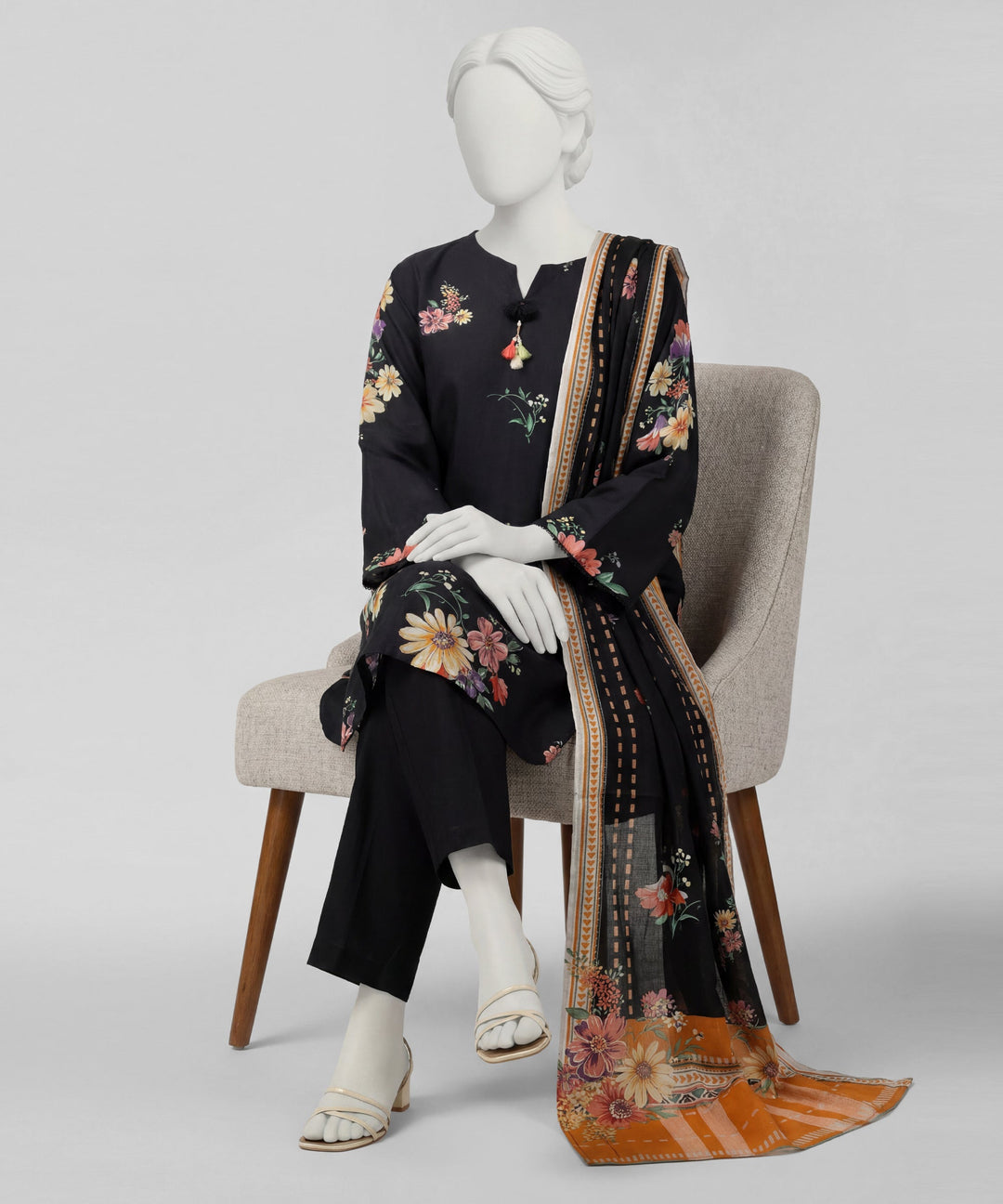 Lawn Black Stitched Suit - J. Junaid Jamshed