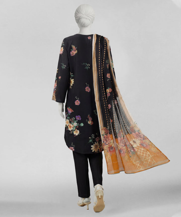 Lawn Black Stitched Suit - J. Junaid Jamshed