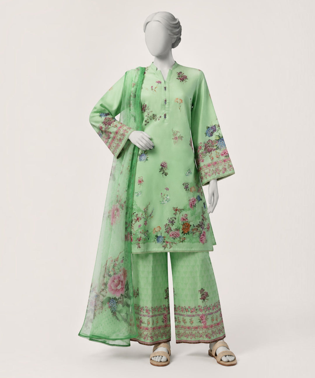 Lawn Green Stitched Suit - J. Junaid Jamshed