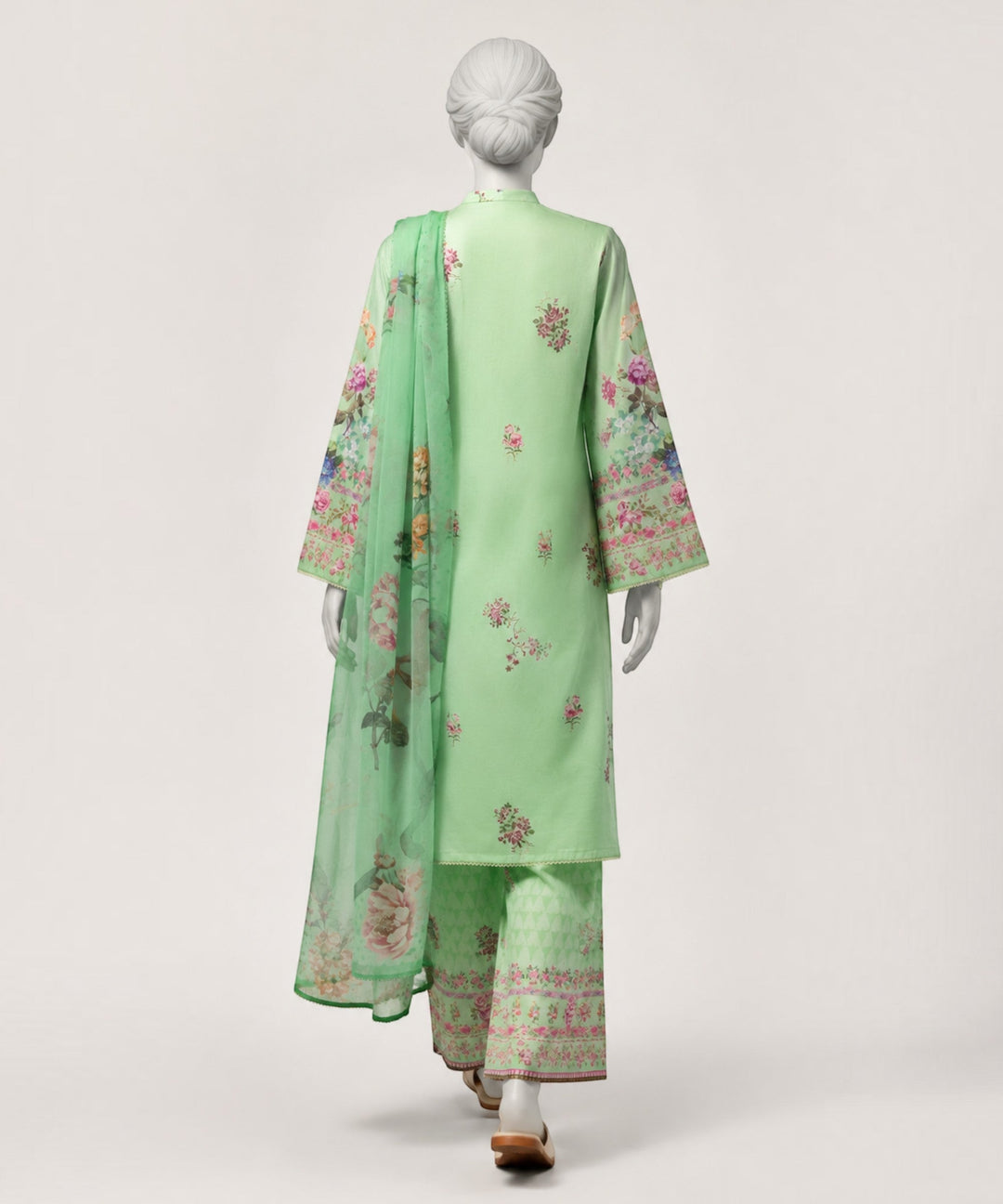 Lawn Green Stitched Suit - J. Junaid Jamshed